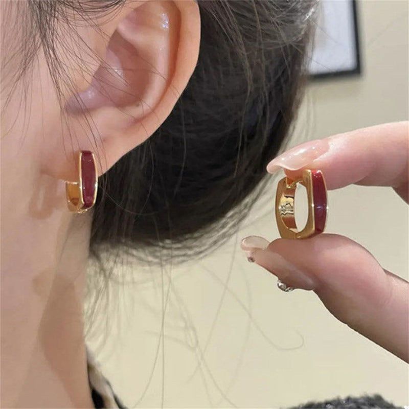 Double-sided Oil Dripping White Ear Clip Simple Exquisite Geometric Square Earrings Weloria