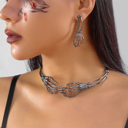 European And American Fashion Cool Dark Style Skull And Ghost Claw Necklace Earrings Weloria
