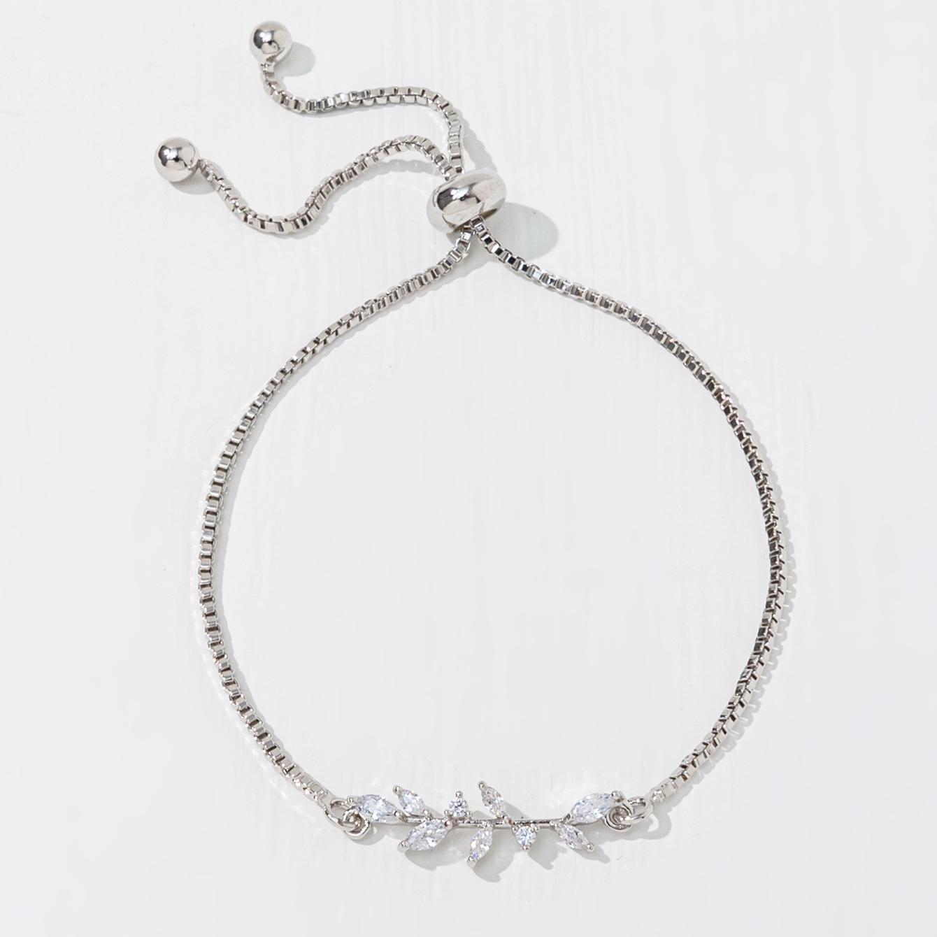 2pcs Fashion Silver Horse Eye Crystal Zircon Leaf Bracelet And Ring,Pulling Bracelet Suitable For Women's Daily Holiday Outfits Weloria