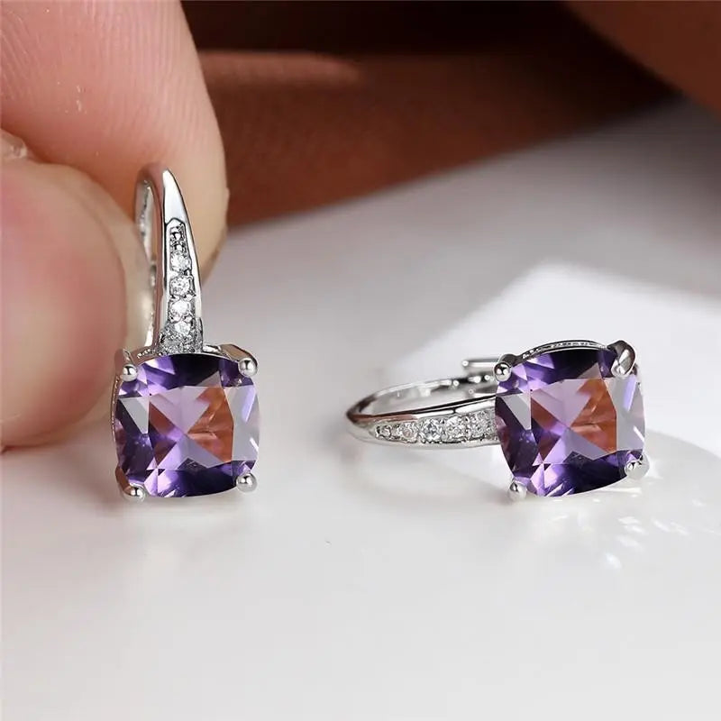 Square Zircon Inlaid Ear Hook Korean Style Fashion All-matching Weloria