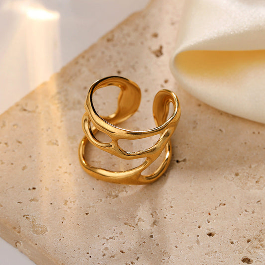 Fashion Retro Characteristic All-match Golden Open-end Hollow Ring Weloria