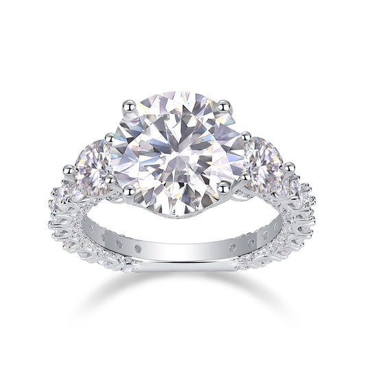 Three-diamond Brilliance - A Fashionable And Luxurious Jewelry Piece Set With 5-carat Moissanite S925 Sterling Silver And Platinum-plated Diamond Weloria