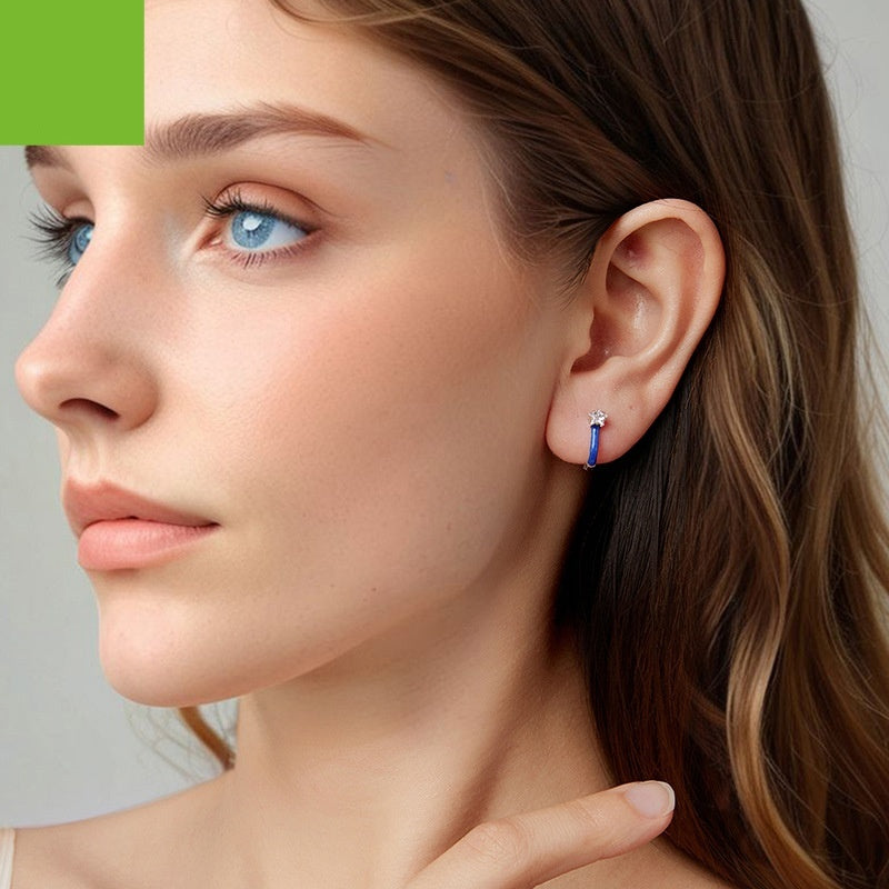 S925 Sterling Silver Blue Star Ear Clip Pentagram Earrings Weloria