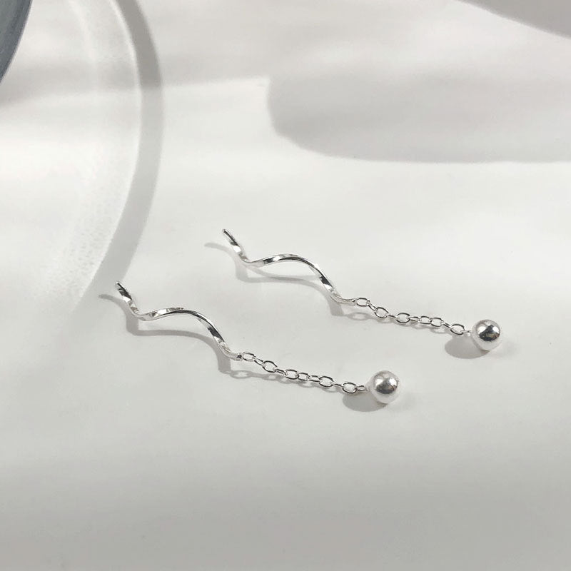 Niche Design S925 Silver Wavy Ball Hanging Earrings Weloria