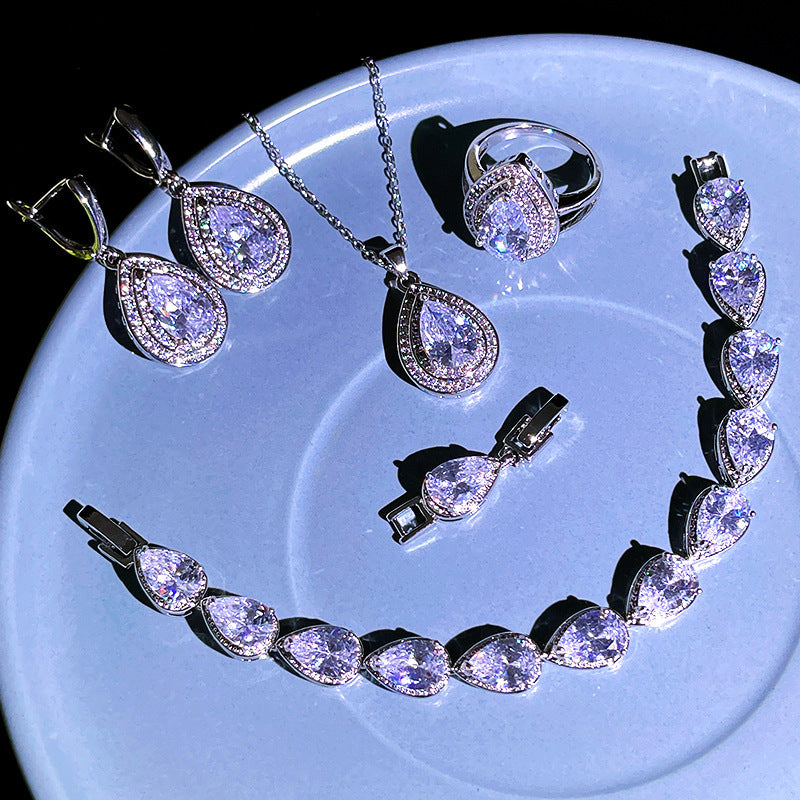 Jewelry Four-piece Set Rings Pendants Earrings Drop-shaped Gem Weloria