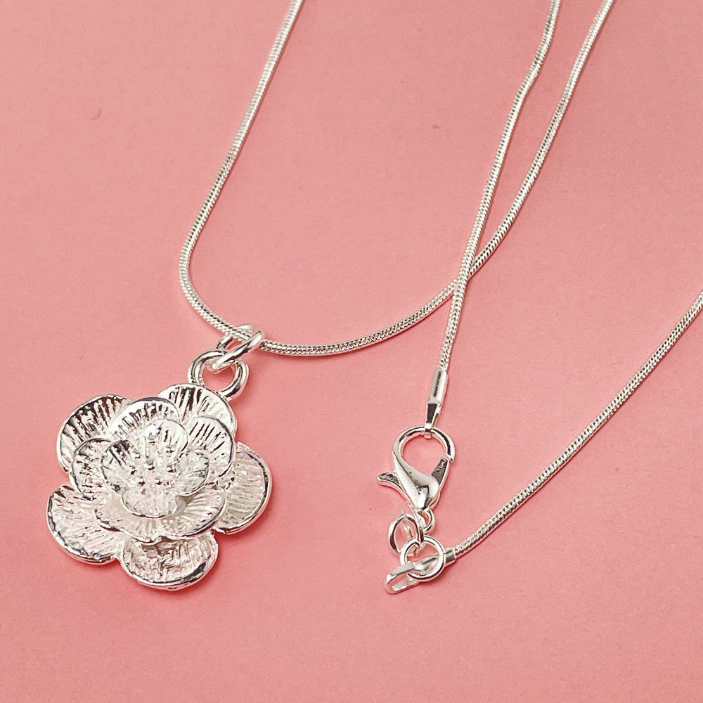 Silver Plated New Peony Necklace Weloria
