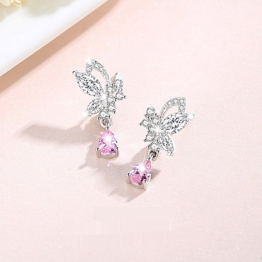 Crystal Butterfly Silver Stud Earrings For Women Weloria