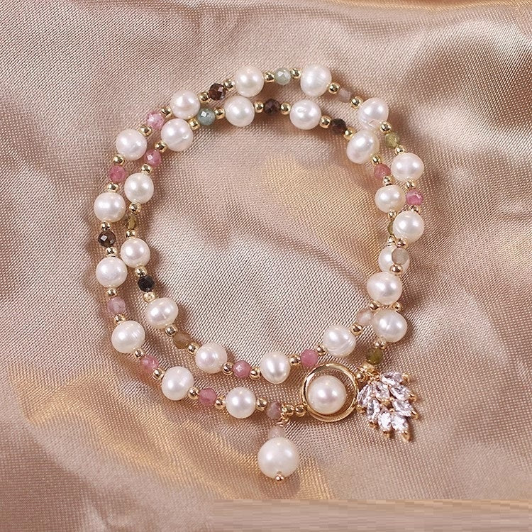 New Double Circle Strawberry Quartz Bracelet Women Weloria