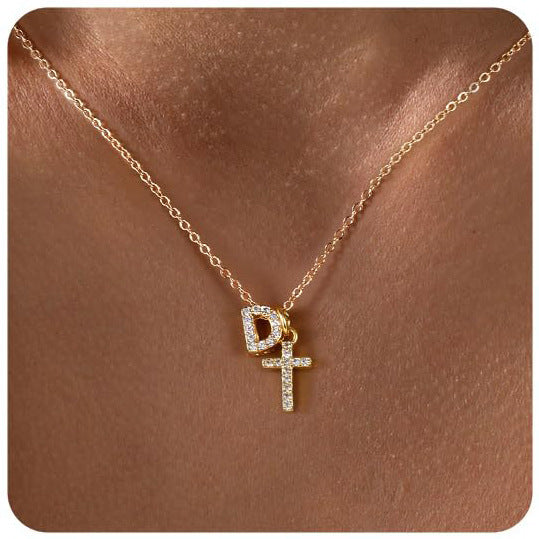 European And American Zircon Inlaid 26 Letter Necklace With Diamonds Weloria