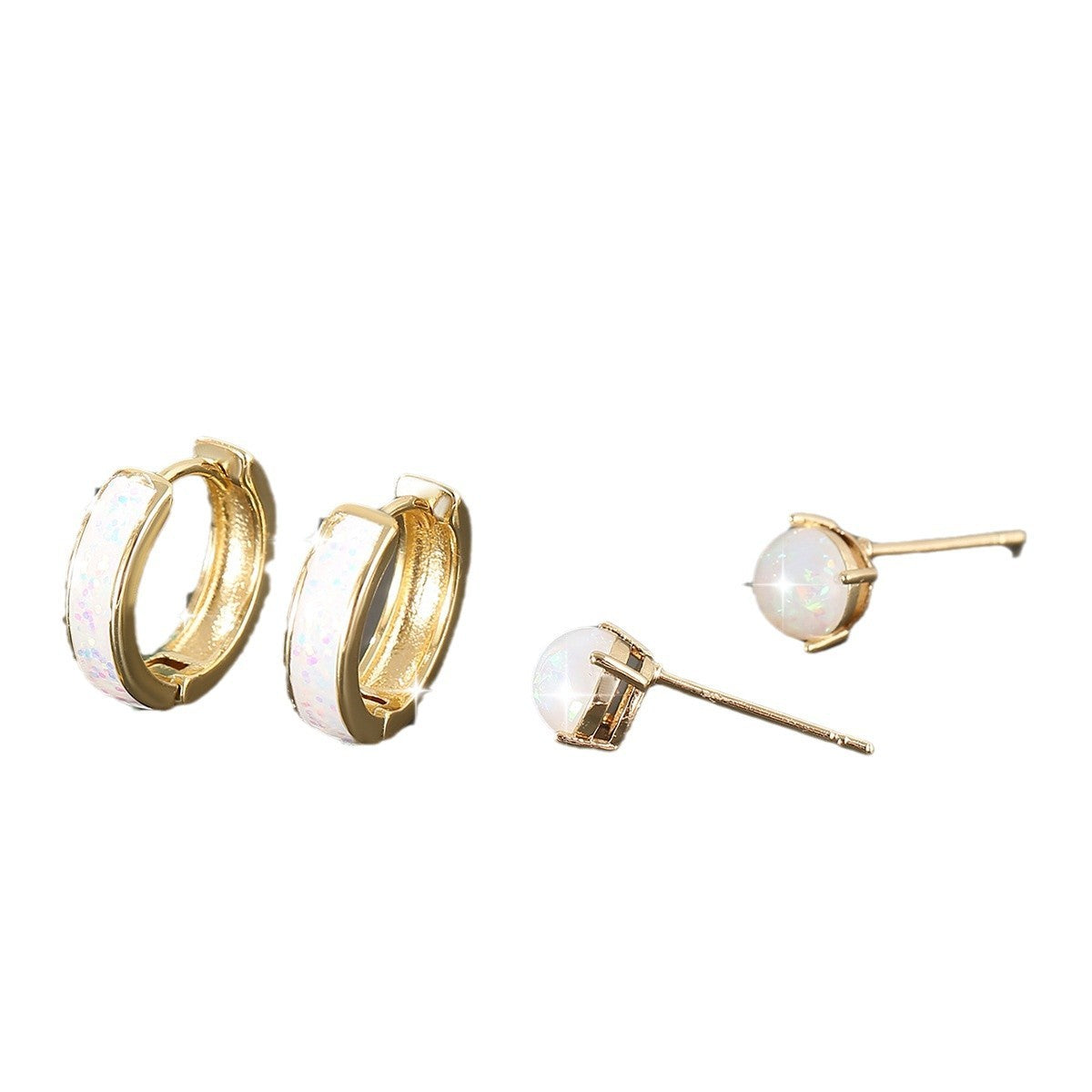 Luxury Temperament Copper Inlaid Opal Round Ear Clip Weloria