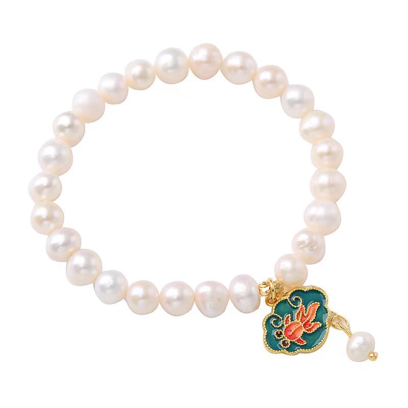 Natural Freshwater Pearl Lotus Goldfish Pendant Vintage Minimalist Baroque Bracelet Weloria