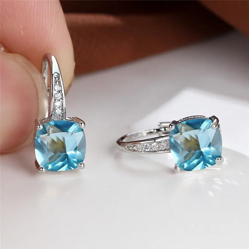 Square Zircon Inlaid Ear Hook Korean Style Fashion All-matching Weloria