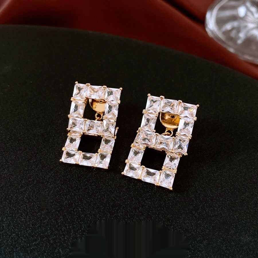 Zircon Square Hollow Women's Earrings Weloria