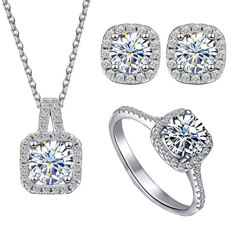Square Bag Diamond Necklace Rings Ear Studs Suit Weloria