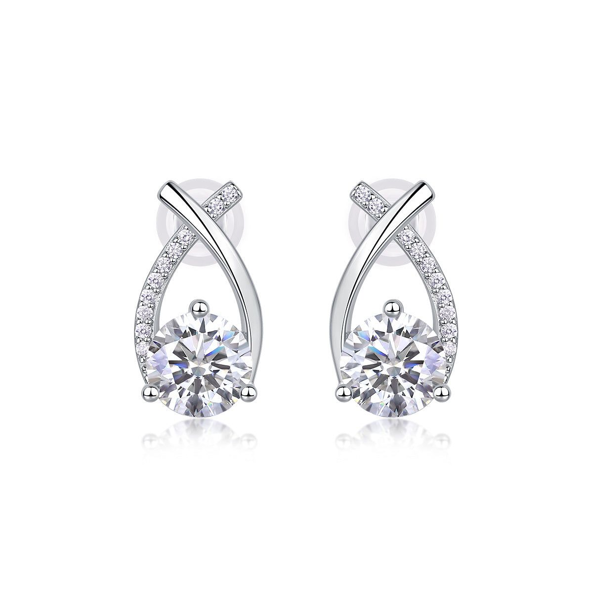 Happy Encounter - Fashionable And Luxurious Diamond Jewelry Set With 1-carat Moissan Diamond S925 Sterling Silver And Platinum-plated Stud Earrings Weloria