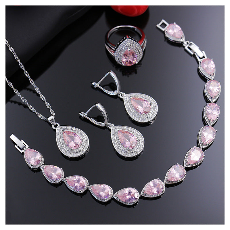 Jewelry Four-piece Set Rings Pendants Earrings Drop-shaped Gem Weloria