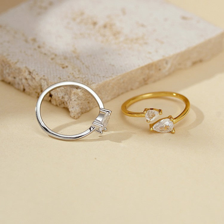Silver Water Drop Zircon Opening Light Luxury Fashion Commuter Neutral Ring Weloria