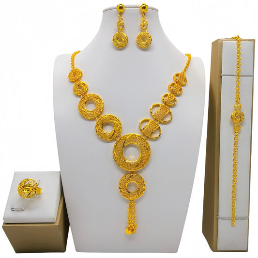 Saudi Arabia 24k Gold Accessories African Bridal Necklace Earring Ring Bracelet Suit Weloria