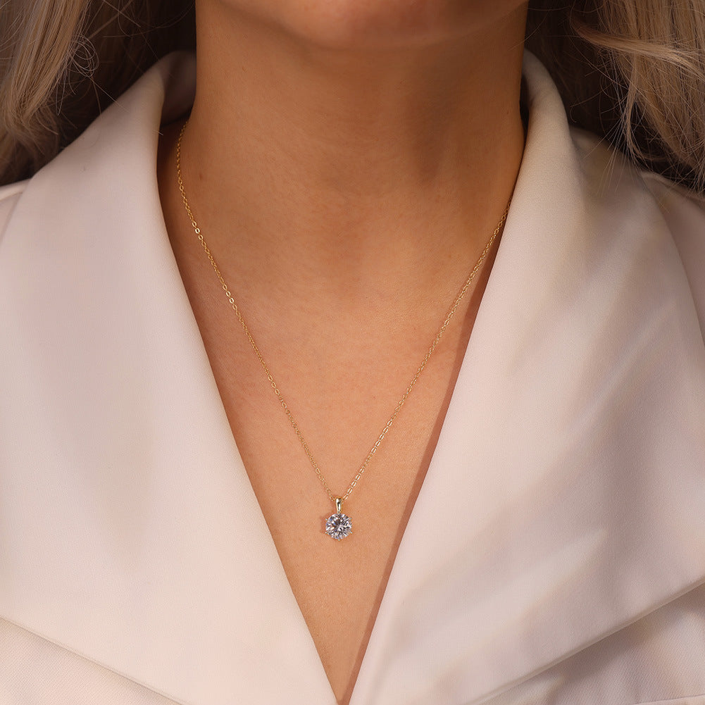 Classic Six-claw Simple Moissanite Pendant Silver Necklace Weloria