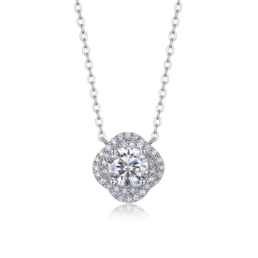 Lucky Flower - A Fashionable And Luxurious Diamond Jewelry Pendant Set With 1-carat Moissanite S925 Sterling Silver And Platinum Plating Weloria