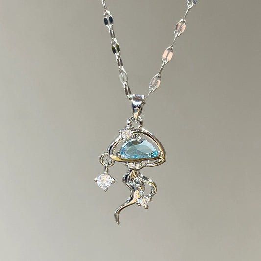 S925 Sterling Silver Blue Jellyfish Necklace Weloria