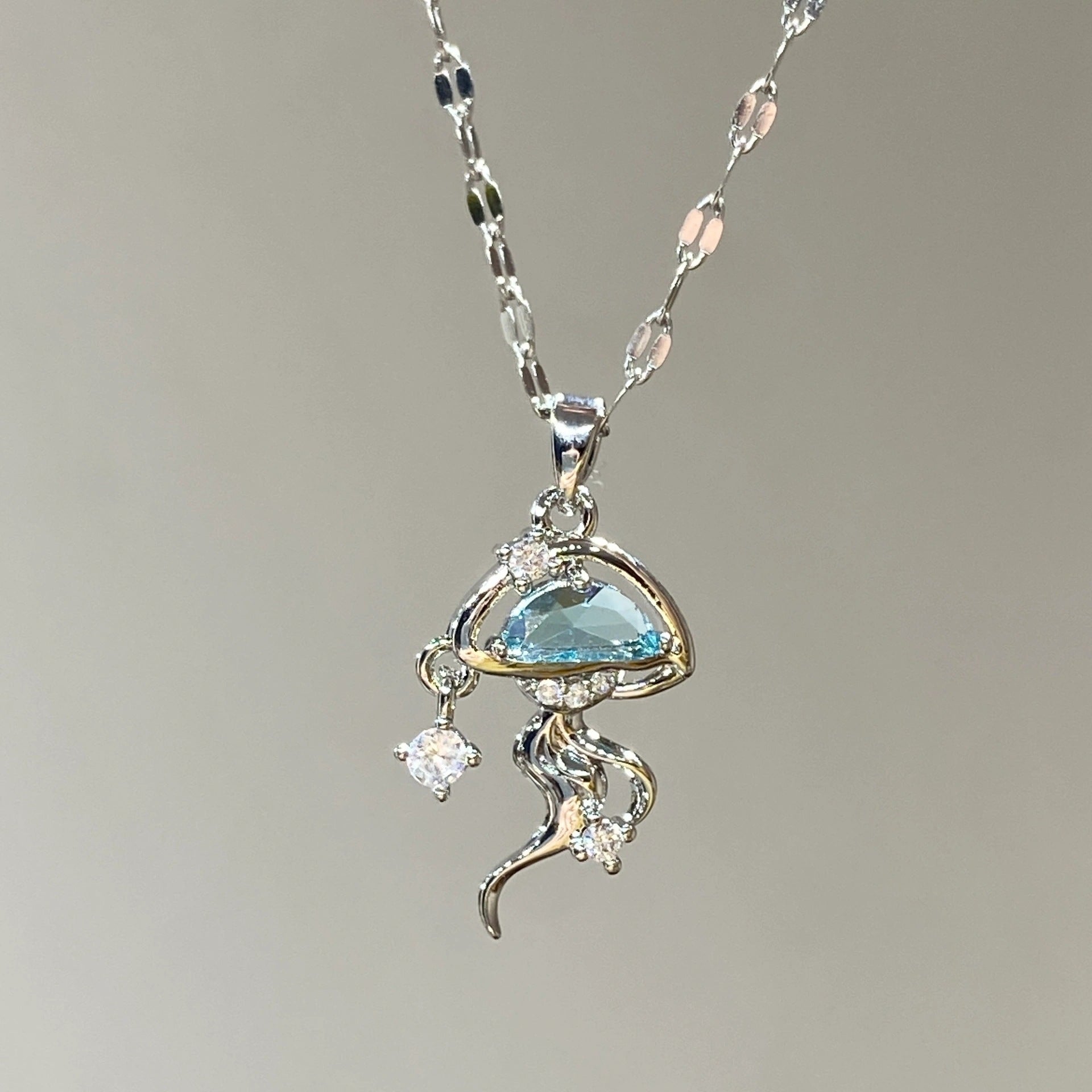 S925 Sterling Silver Blue Jellyfish Necklace Weloria