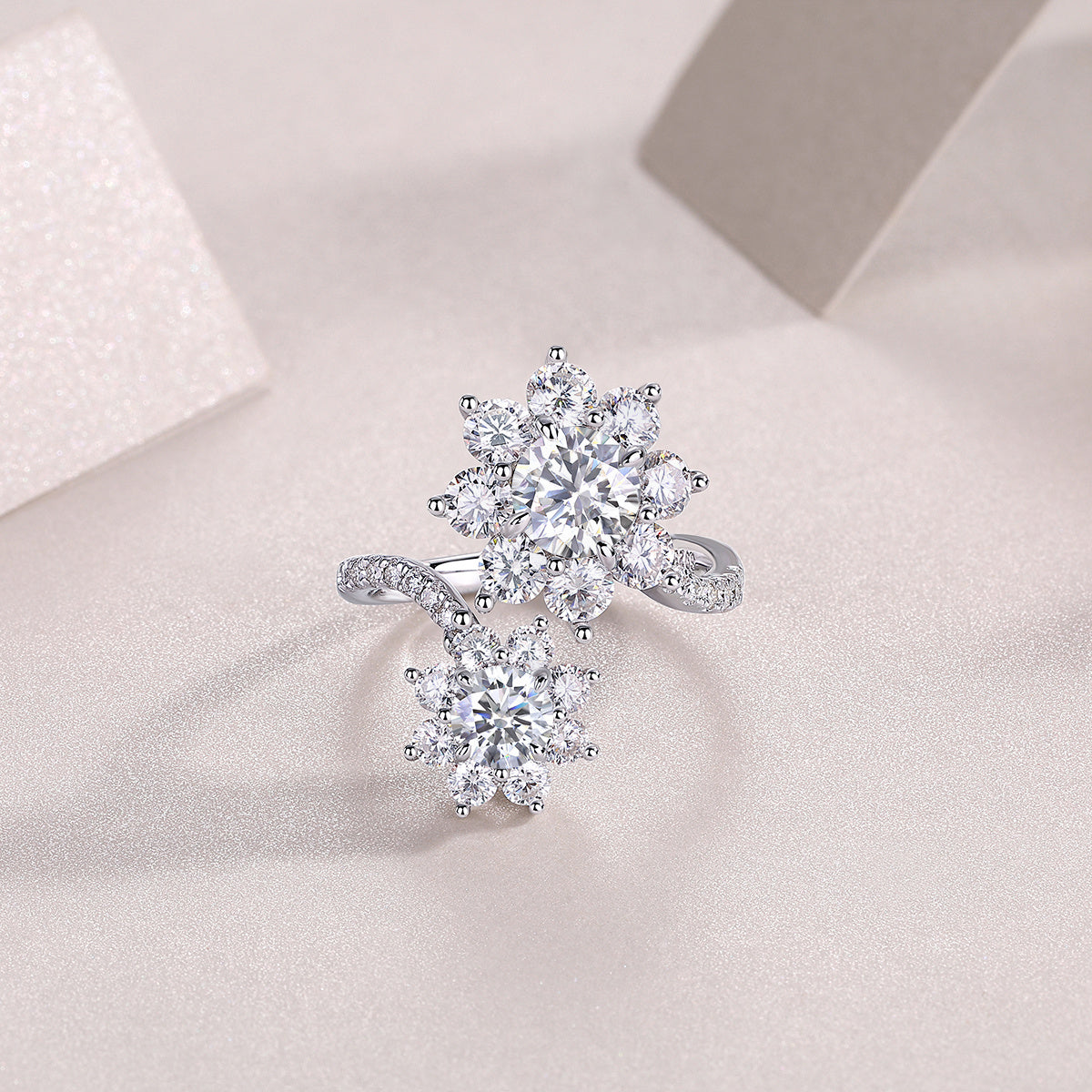 Petal Morning Dew - A Fashionable Diamond Jewelry Piece Set With 1-carat Moissanite S925 Sterling Silver And Platinum Diamond Ring Weloria