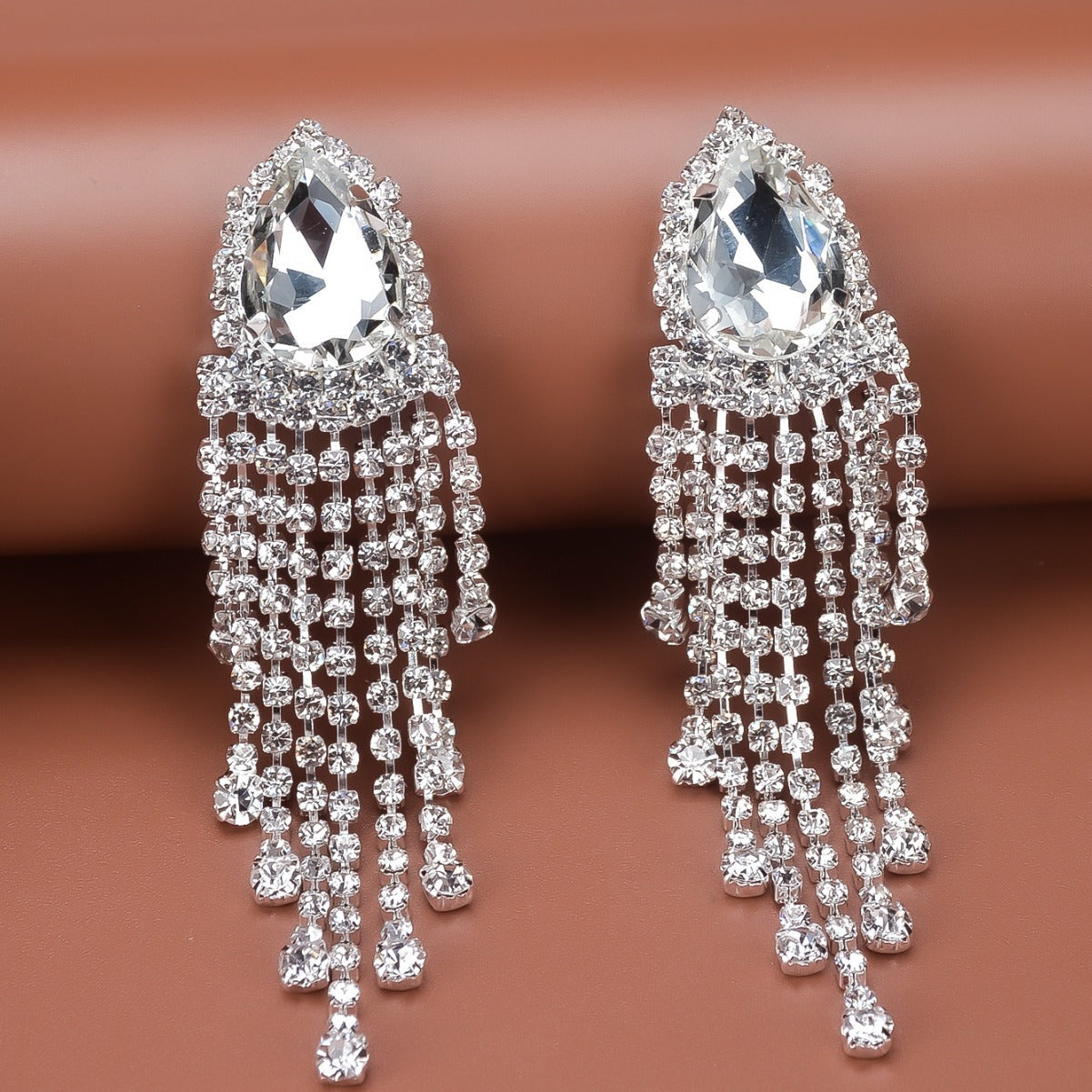 Rhinestone Tassel Earrings Big-name Drop-shaped Weloria