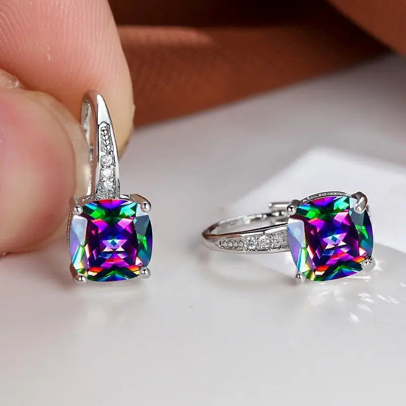 Square Zircon Inlaid Ear Hook Korean Style Fashion All-matching Weloria
