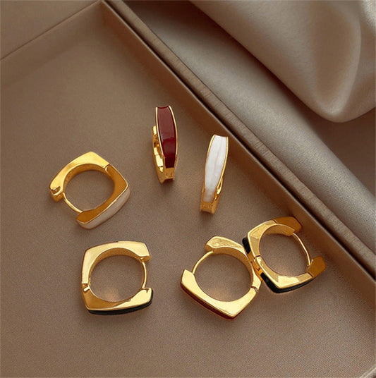 Double-sided Oil Dripping White Ear Clip Simple Exquisite Geometric Square Earrings Weloria