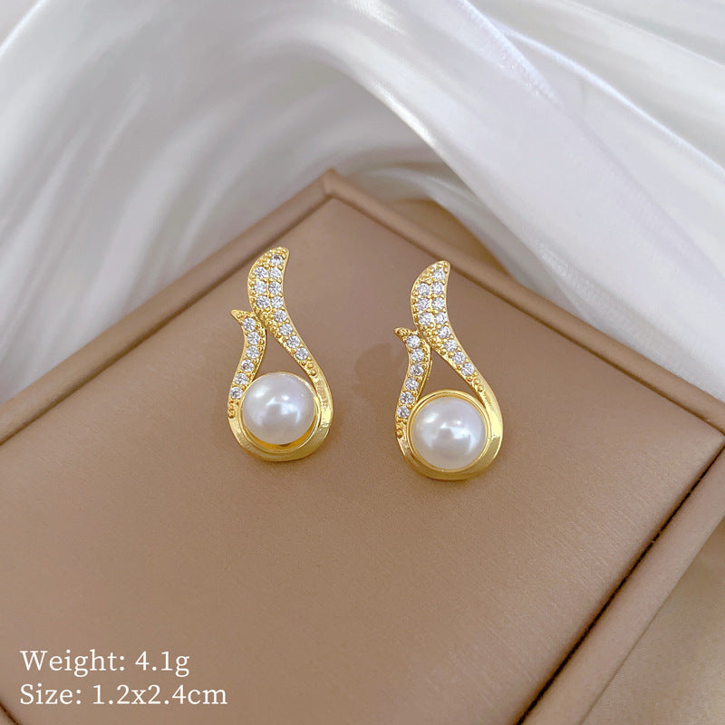 Necklace And Earrings Suite Light Luxury Full Diamond Pearl Weloria