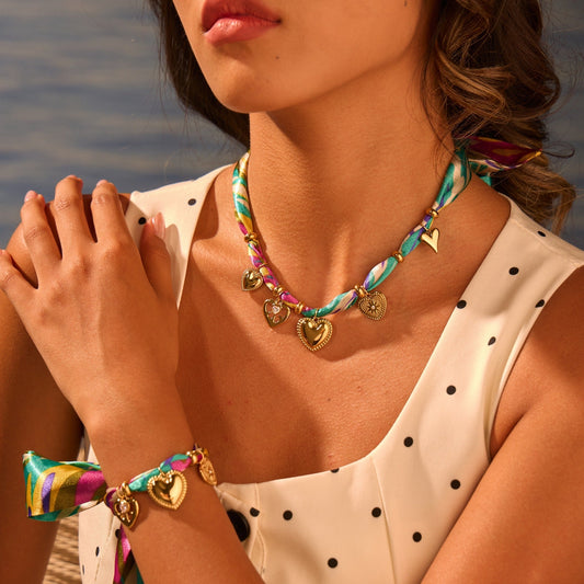 Fashion New Color Scarf Vacation Style Love Pendant Necklace Plated Bracelet Weloria