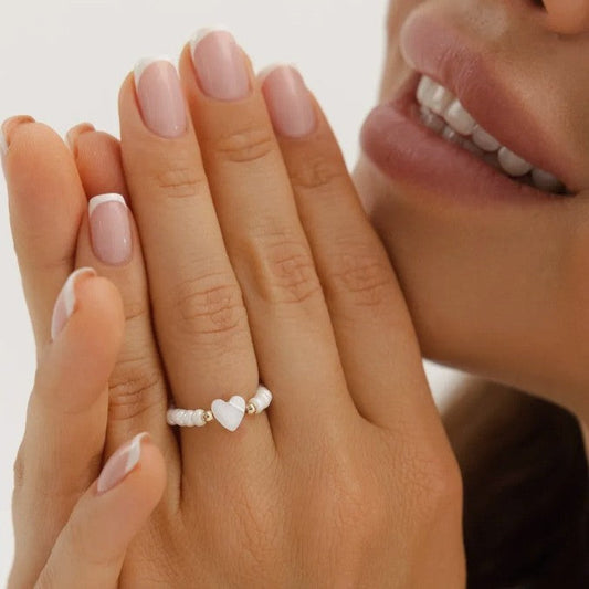 Shell Bead Love Heart-shaped Ring Weloria