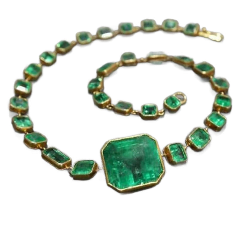 Light Luxury High-grade Square Emerald Zircon Necklace Weloria