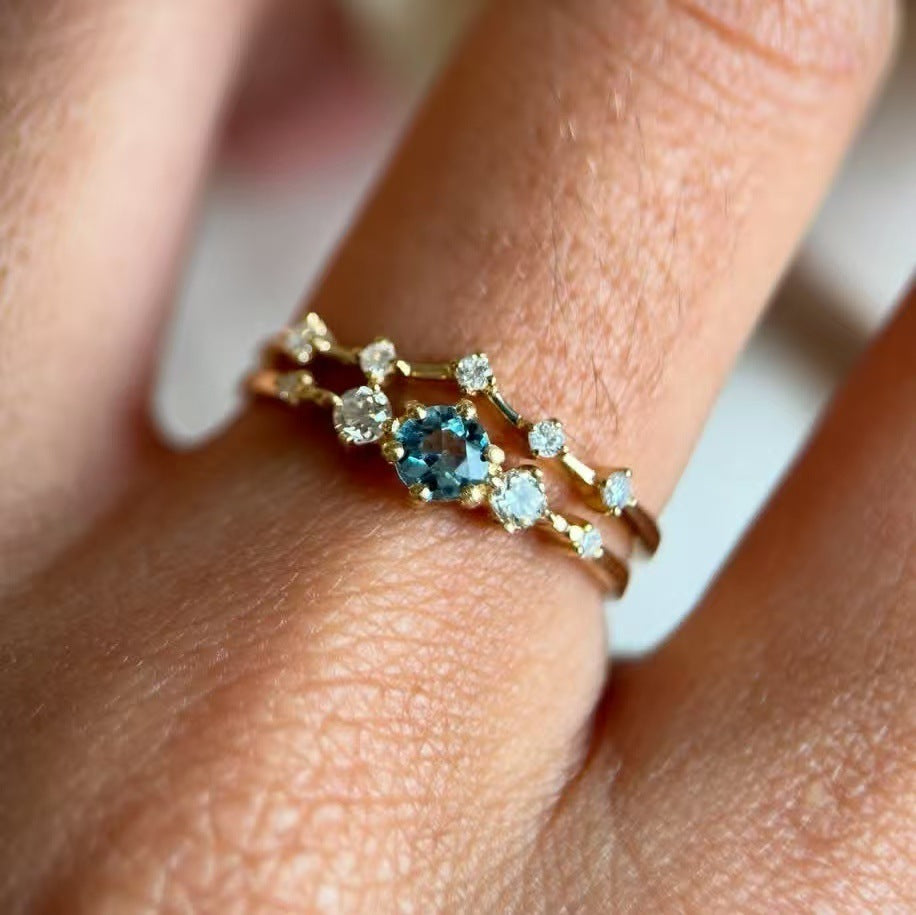 Couple Sea Blue Diamond Simple Jewelry Ring Female Weloria