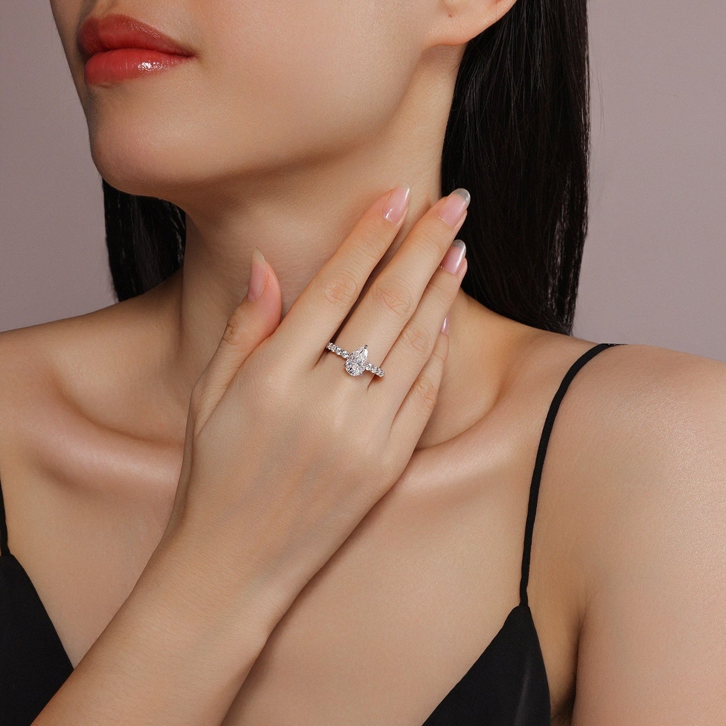 Moonlight Water Drop - A Fashionable Diamond Jewelry Piece Set With Moissanite S925 Sterling Silver And Platinum Diamond Ring Weloria
