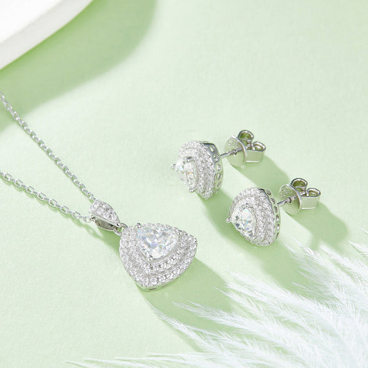 1 Karat Moissanite Special-shaped Rings Ear Studs Necklace Three-piece Set Weloria