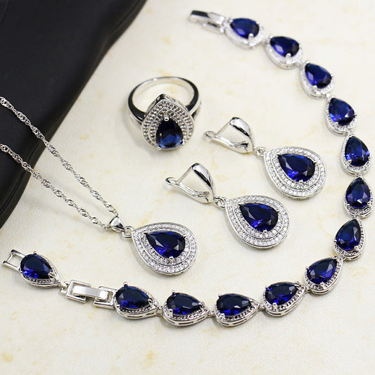 Jewelry Four-piece Set Rings Pendants Earrings Drop-shaped Gem Weloria
