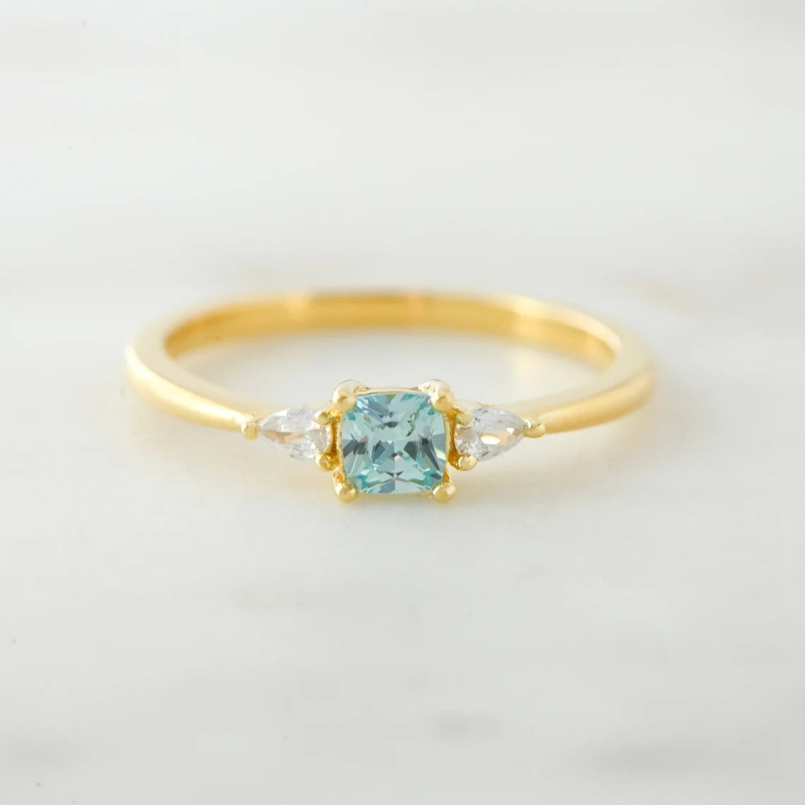 S925 Sterling Silver Blue All-match Square Inlaid Zircon Ring Weloria