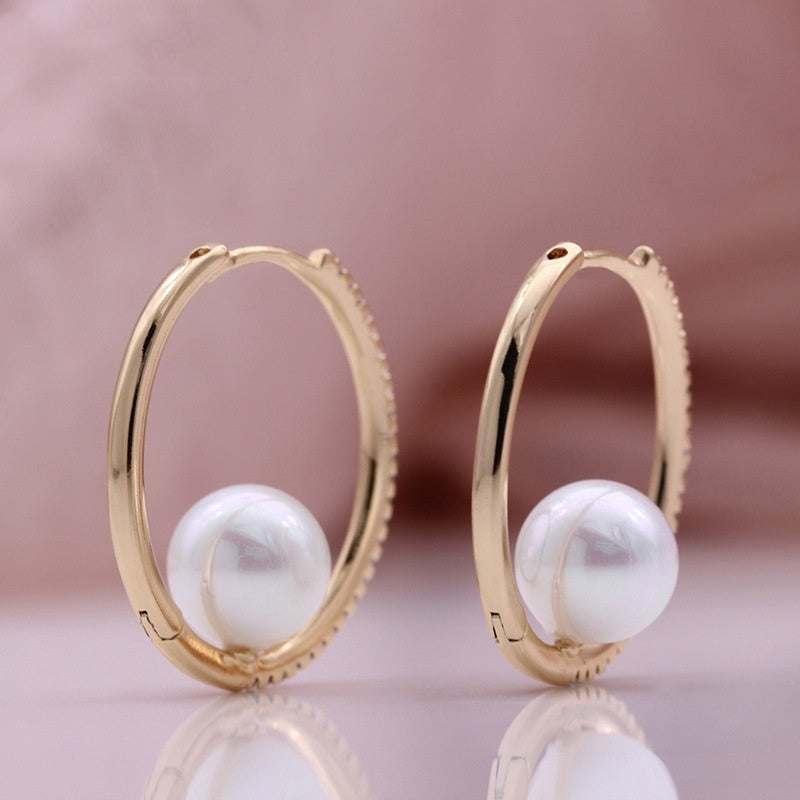 Pearl Trendy Champagne Gold Inlaid Zircon Earrings Weloria