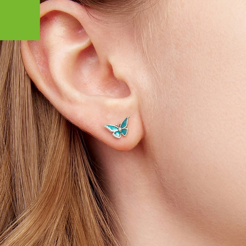 S925 Sterling Silver Blue Butterfly Small Ear Studs Weloria