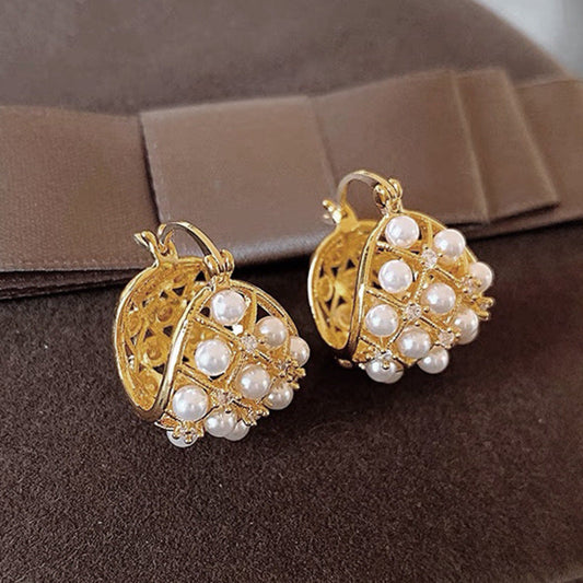 French Rhinestone Pearl Mesh Geometry Ear Clip Weloria