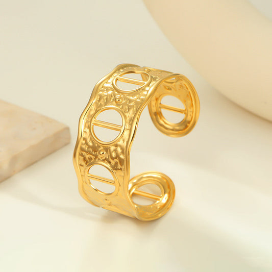 Stainless Steel Wide Hollow Exaggerated Bracelet Geometric Ellipse Weloria
