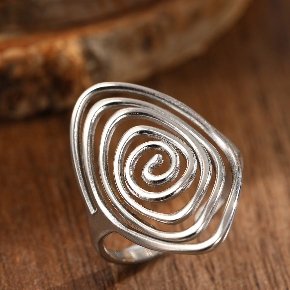 Geometric Spiral Laid Open Ring For Men And Women Retro High Sense Weloria