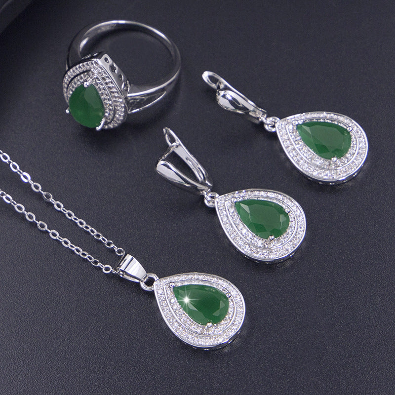 Jewelry Four-piece Set Rings Pendants Earrings Drop-shaped Gem Weloria