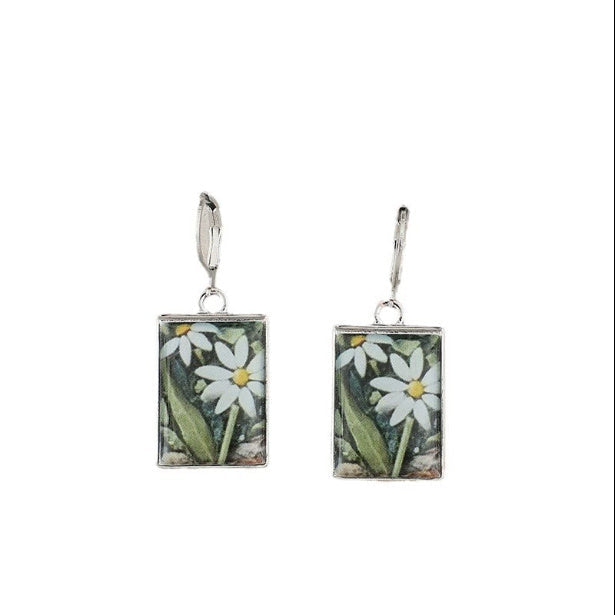 Minority Fashion Rectangular Epoxy Flowers Alloy Ear Clip Weloria