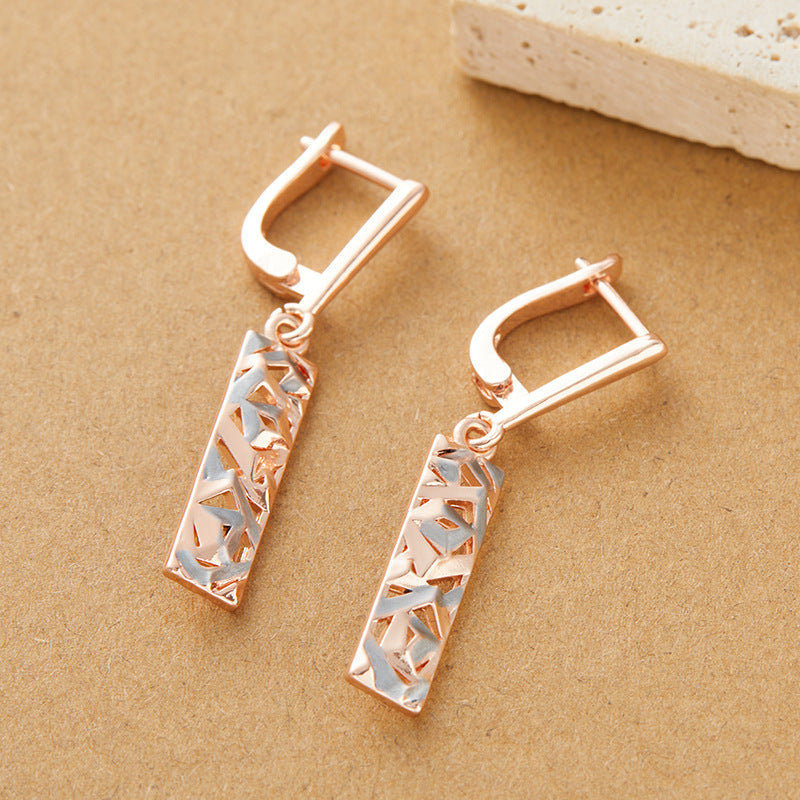 Elegant Rectangular Two-tone Hollow Stud Earrings Weloria
