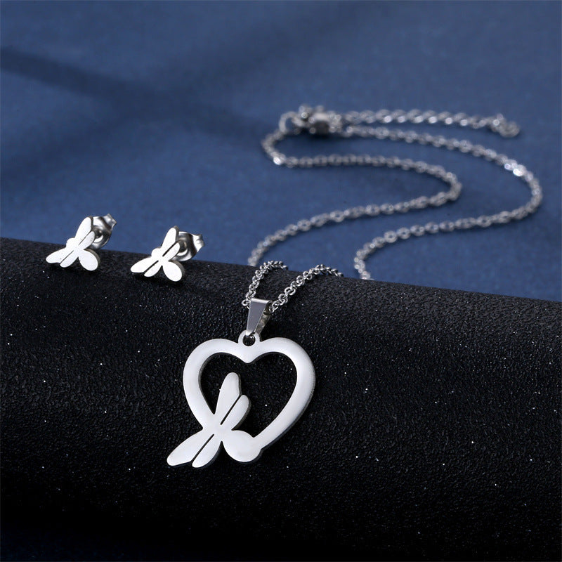 Stainless Steel Necklace Ear Stud Combination Suit Weloria