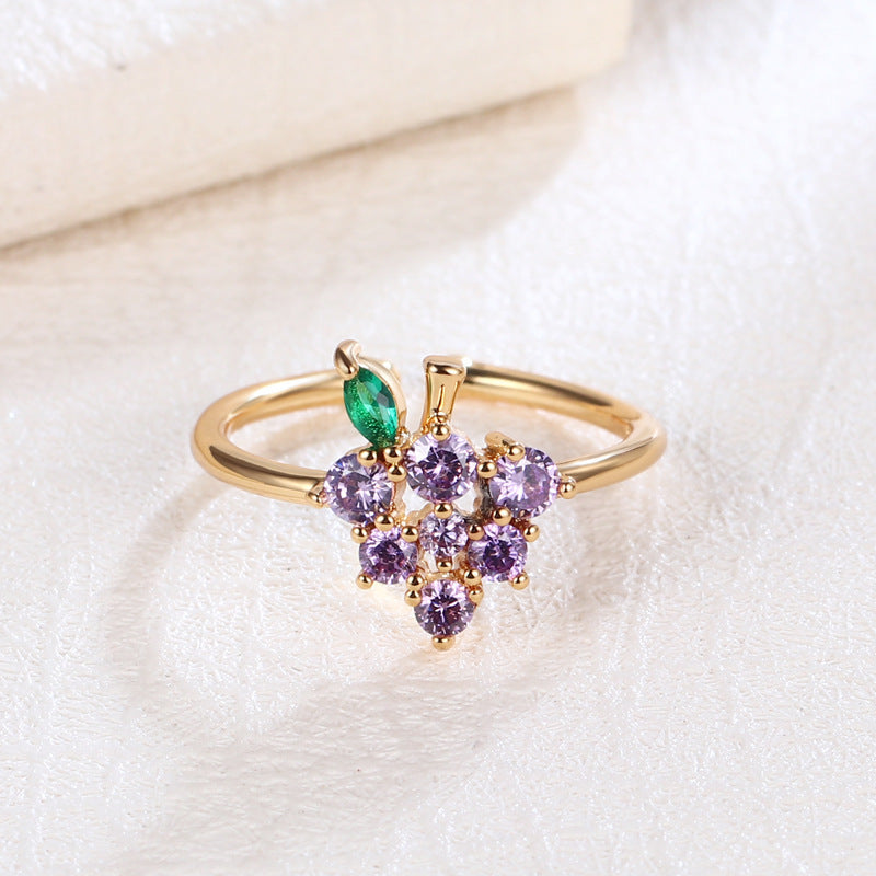 Cute Fruit Grape Copper Ring Simple Temperament Stackable Women Weloria