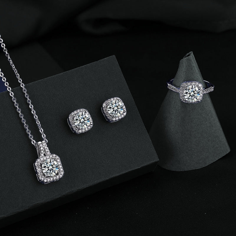 Square Bag Diamond Necklace Rings Ear Studs Suit Weloria